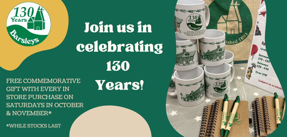 Barsleys 130 years celebration web banner showing commemorative gifts