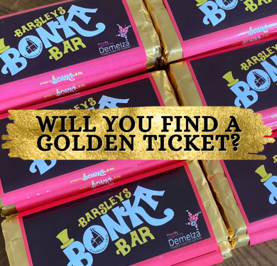 Barsleys Bonka Bars promotion asking customers if they would find a Golden Ticket