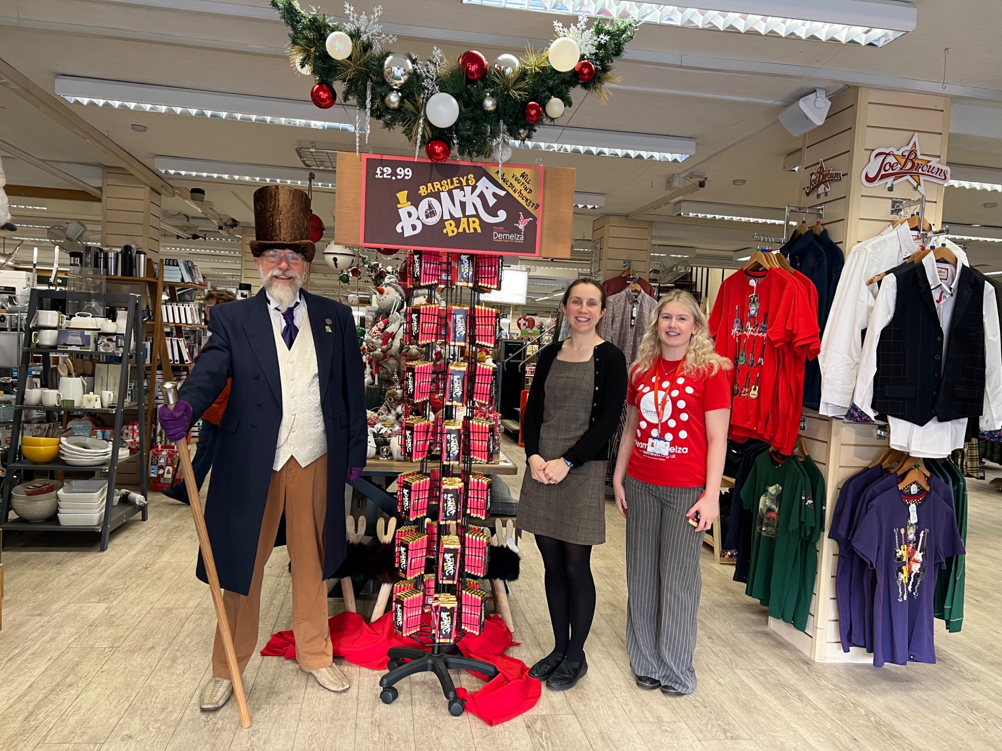 The Barsleys Bonka Bar display with Demelza Hospice representatives