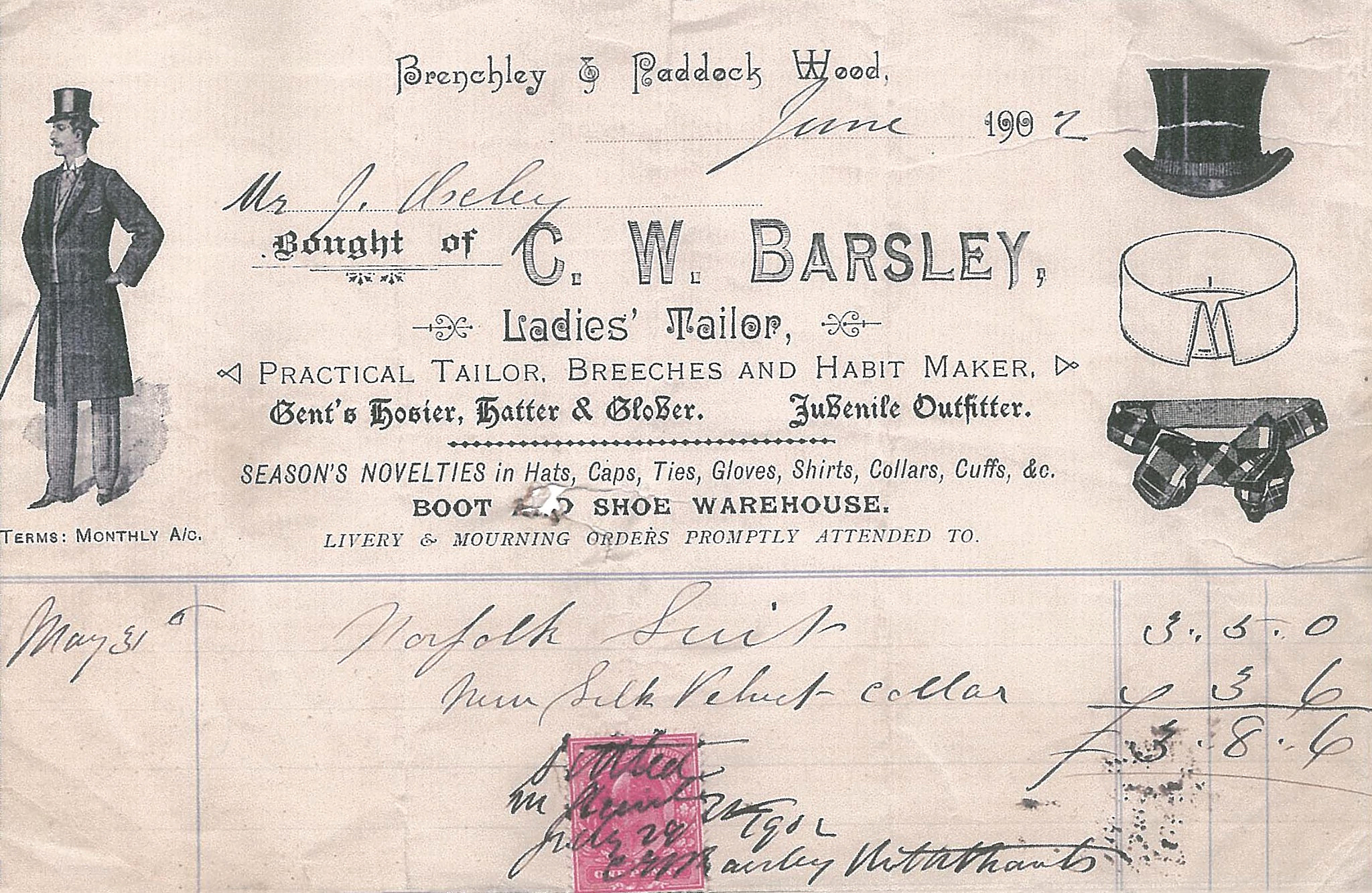 C. W. Barsley receipt dated June 1902
