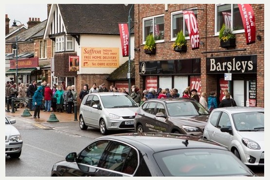 Queues and traffic in Paddock Wood during the Barsleys refurbishment sale in 2014
